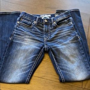 Buckle straight leg jeans